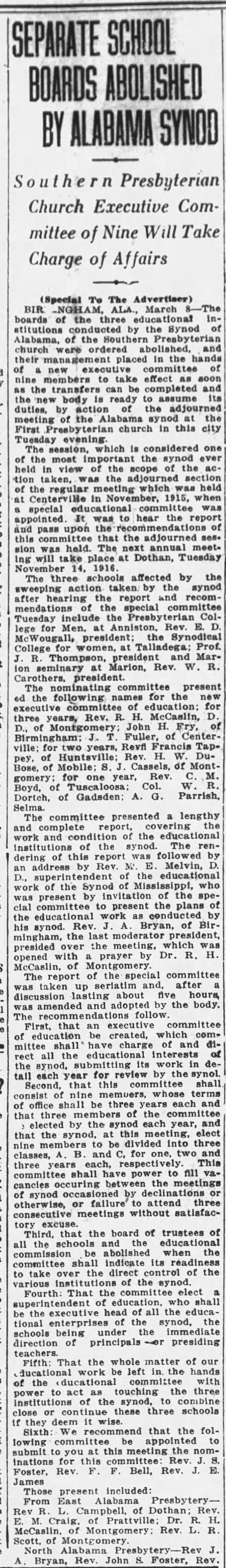 Separate School Boards Abolished By Church Synod